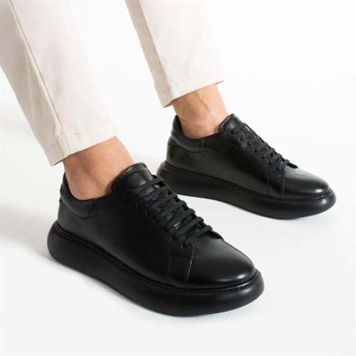 3420 Erkek Deri Sneaker - Siyah