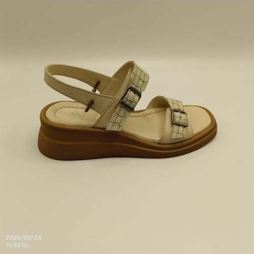 Açık Yeşil - Bej Hakiki Deri Hasır Sandalet