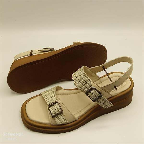 Açık Yeşil - Bej Hakiki Deri Hasır Sandalet - 5