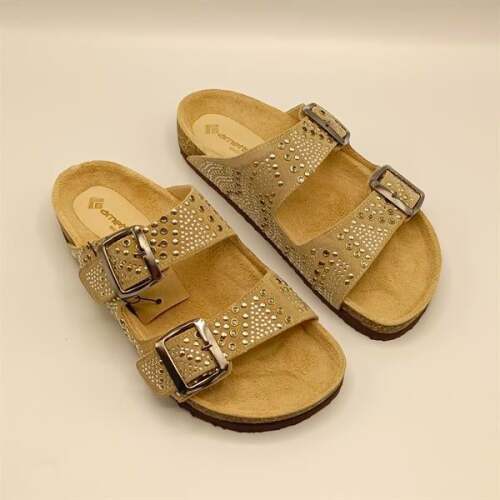 Aidan Bej Deri Mantar Taban Ortopedik Terlik - 2