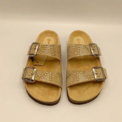 Aidan Bej Deri Mantar Taban Ortopedik Terlik - 3