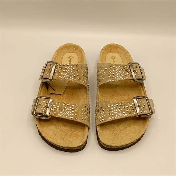 Aidan Bej Deri Mantar Taban Ortopedik Terlik - 3