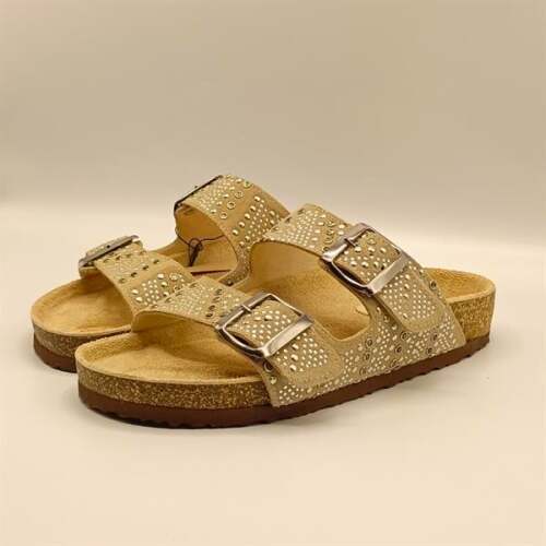 Aidan Bej Deri Mantar Taban Ortopedik Terlik - 4