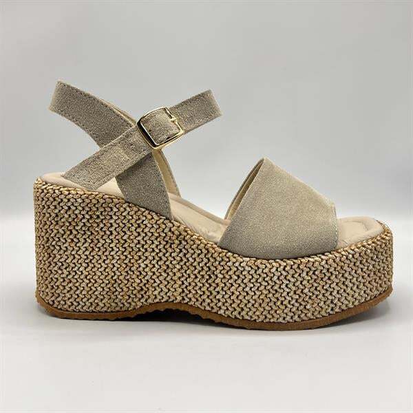 Ametist Exclusive Agatha Bej Süet Dolgu Topuk Kadın Sandalet - 1