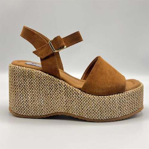 Ametist Exclusive Agatha Taba Süet Dolgu Topuk Kadın Sandalet | Yazlık Rahat ve Şık Kadın Sandalet