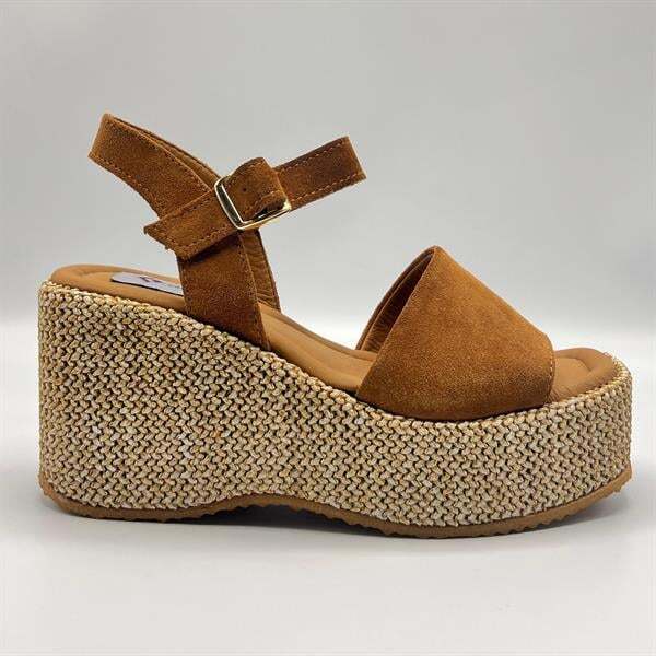 Ametist Exclusive Agatha Taba Süet Dolgu Topuk Kadın Sandalet | Yazlık Rahat ve Şık Kadın Sandalet - 1