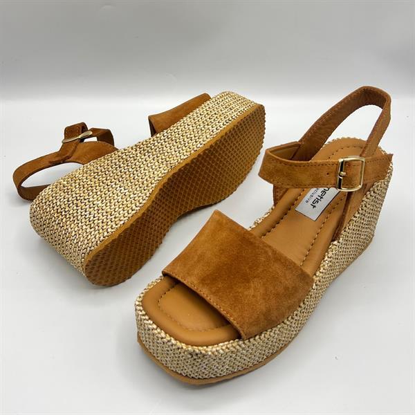 Ametist Exclusive Agatha Taba Süet Dolgu Topuk Kadın Sandalet | Yazlık Rahat ve Şık Kadın Sandalet - 5