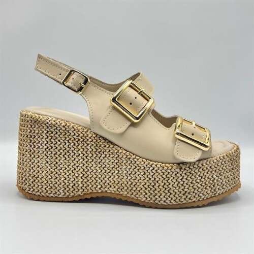 Ametist Exclusive Frida Bej Deri Dolgu Topuk Kadın Sandalet