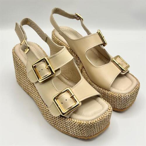 Ametist Exclusive Frida Bej Deri Dolgu Topuk Kadın Sandalet - 2