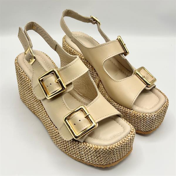 Ametist Exclusive Frida Bej Deri Dolgu Topuk Kadın Sandalet - 2