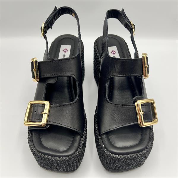 Ametist Exclusive Frida Siyah Deri Dolgu Topuk Kadın Sandalet - 3