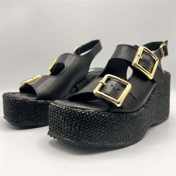 Ametist Exclusive Frida Siyah Deri Dolgu Topuk Kadın Sandalet - 4