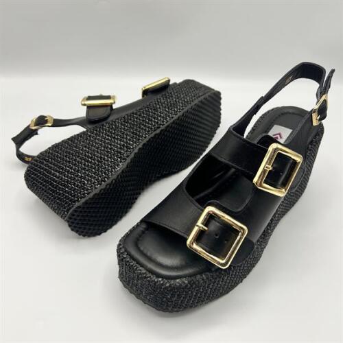 Ametist Exclusive Frida Siyah Deri Dolgu Topuk Kadın Sandalet - 5