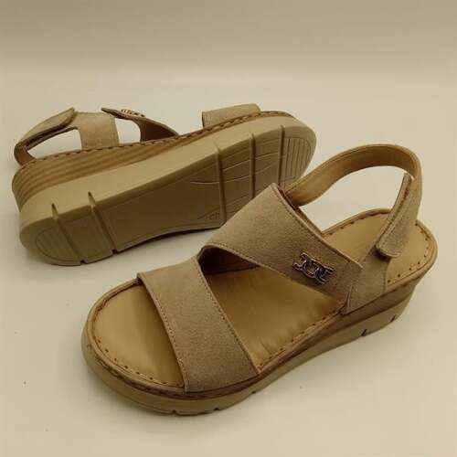 Ametist Exclusive Stabil Bej Süet Platform Kadın Sandalet | Zarafet ve Konfor - 5