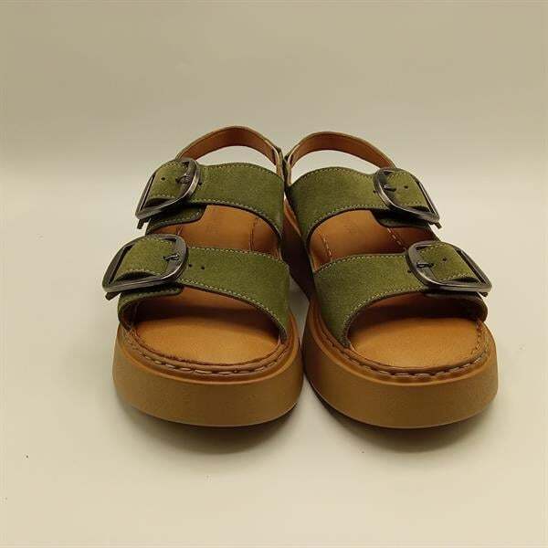Ametist Exclusive Stabil Haki Süet Platform Kadın Sandalet | Çift Bantlı Gerçek Deri Konfor - 3