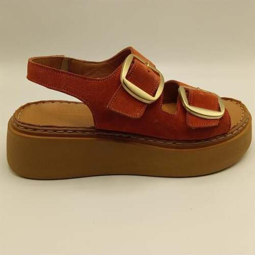 Ametist Exclusive Stabil Oranj Süet Platform Kadın Sandalet | Tokalı & Kaydırmaz Tabanlı Yaz Şıklığı