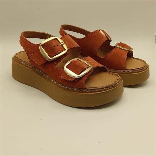 Ametist Exclusive Stabil Oranj Süet Platform Kadın Sandalet | Tokalı & Kaydırmaz Tabanlı Yaz Şıklığı - 2