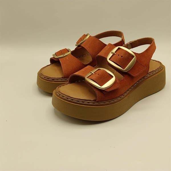 Ametist Exclusive Stabil Oranj Süet Platform Kadın Sandalet | Tokalı & Kaydırmaz Tabanlı Yaz Şıklığı - 4