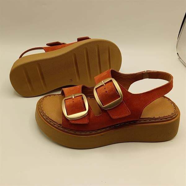 Ametist Exclusive Stabil Oranj Süet Platform Kadın Sandalet | Tokalı & Kaydırmaz Tabanlı Yaz Şıklığı - 5