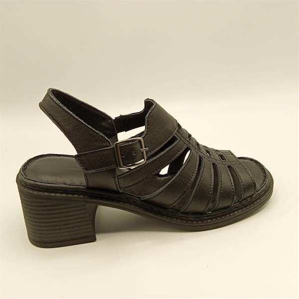 Ametist Exclusive Stabil Siyah Topuklu Kadın Sandalet | Deri Klasik Şıklık ve Konfor - 1