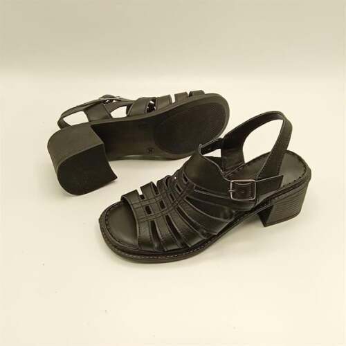 Ametist Exclusive Stabil Siyah Topuklu Kadın Sandalet | Deri Klasik Şıklık ve Konfor - 5