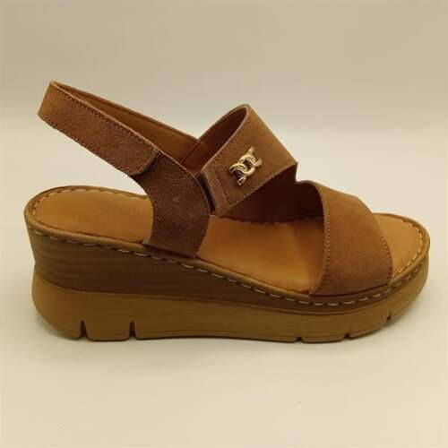 Ametist Exclusive Stabil Taba Süet Platform Kadın Sandalet | Gerçek Deri Konfor