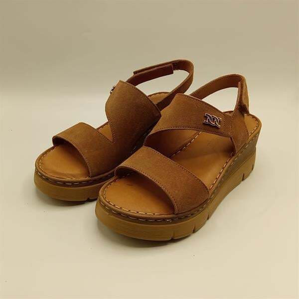 Ametist Exclusive Stabil Taba Süet Platform Kadın Sandalet | Gerçek Deri Konfor - 4