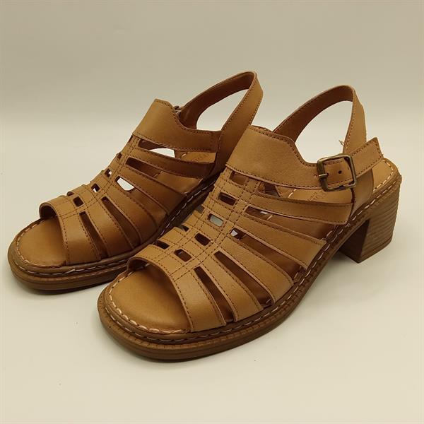 Ametist Exclusive Stabil Taba Topuklu Kadın Sandalet | Konforlu Klasik Tarz - 4