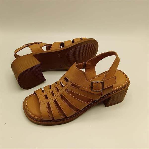 Ametist Exclusive Stabil Taba Topuklu Kadın Sandalet | Konforlu Klasik Tarz - 5