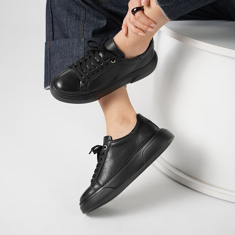 Anka Siyah Gerçek Deri Kadın Sneaker – Hafif Eva Taban - 2