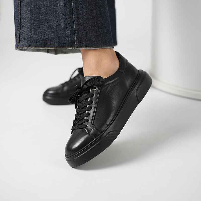 Anka Siyah Gerçek Deri Kadın Sneaker – Hafif Eva Taban - 3