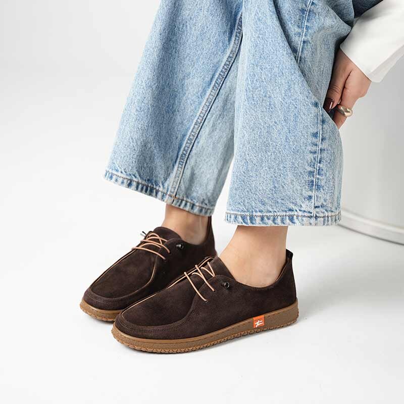 Ariss Acı Kahve Süet Gerçek Deri Kadın Günlük Ayakkabı – Hafif Esnek Kauçuk Taban - 3