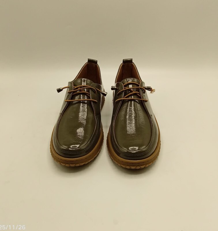 Ariss Haki Kırışık Rugan Gerçek Deri Kadın Günlük Ayakkabı – Hafif Esnek Kauçuk Taban - 6