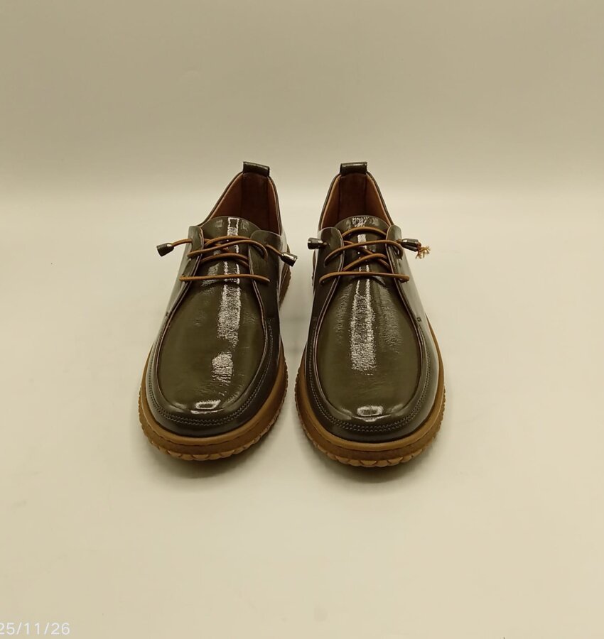 Ariss Haki Kırışık Rugan Gerçek Deri Kadın Günlük Ayakkabı – Hafif Esnek Kauçuk Taban - 6