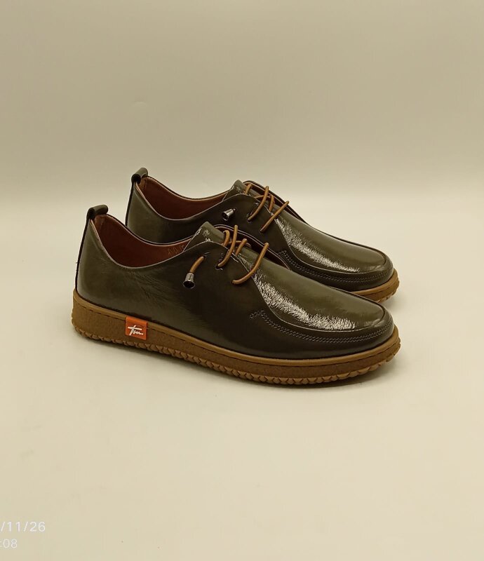 Ariss Haki Kırışık Rugan Gerçek Deri Kadın Günlük Ayakkabı – Hafif Esnek Kauçuk Taban - 4