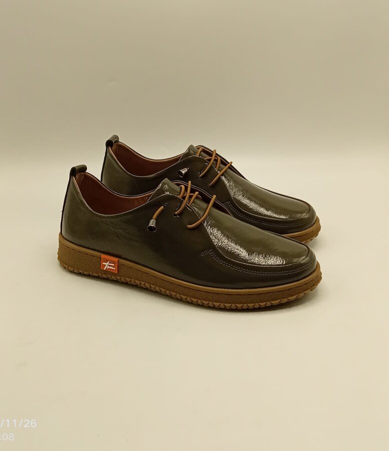 Ariss Haki Kırışık Rugan Gerçek Deri Kadın Günlük Ayakkabı – Hafif Esnek Kauçuk Taban - 4