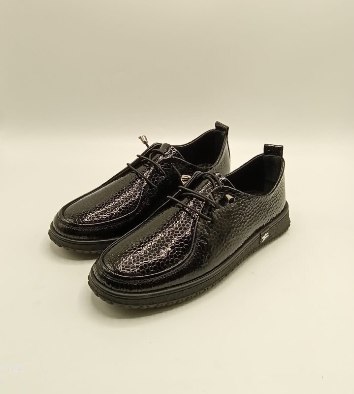 Ariss Siyah Fasulye Desen Gerçek Deri Kadın Günlük Ayakkabı – Hafif Esnek Kauçuk Taban - 5