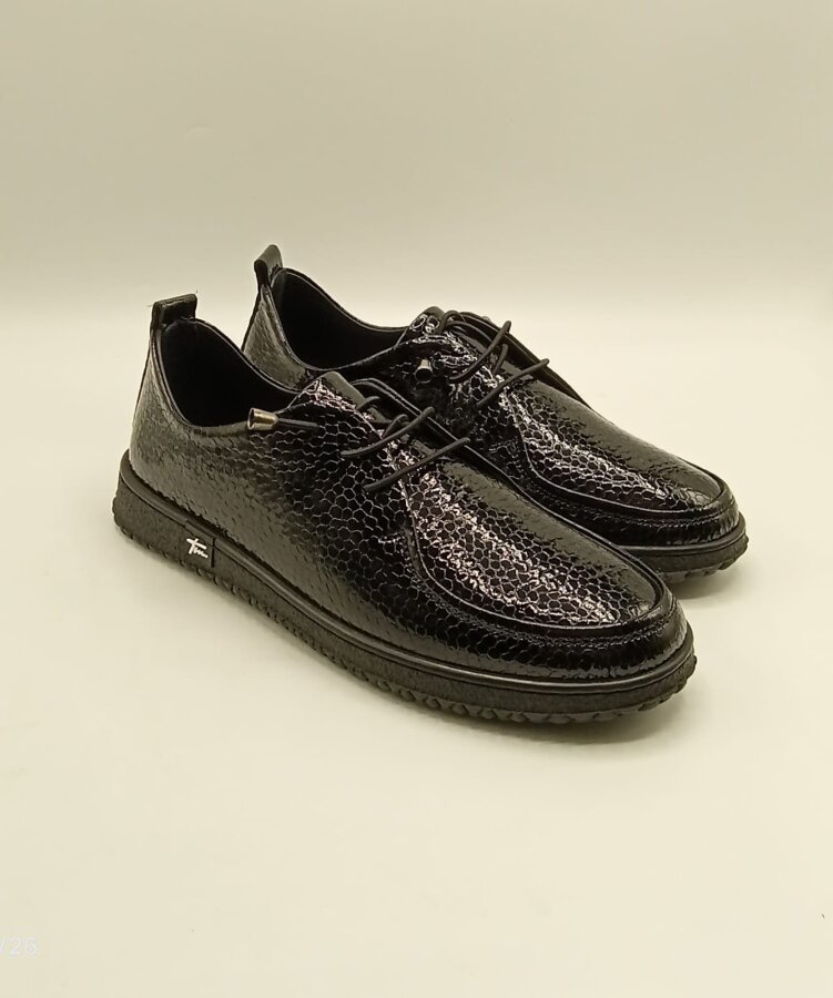 Ariss Siyah Fasulye Desen Gerçek Deri Kadın Günlük Ayakkabı – Hafif Esnek Kauçuk Taban - 4