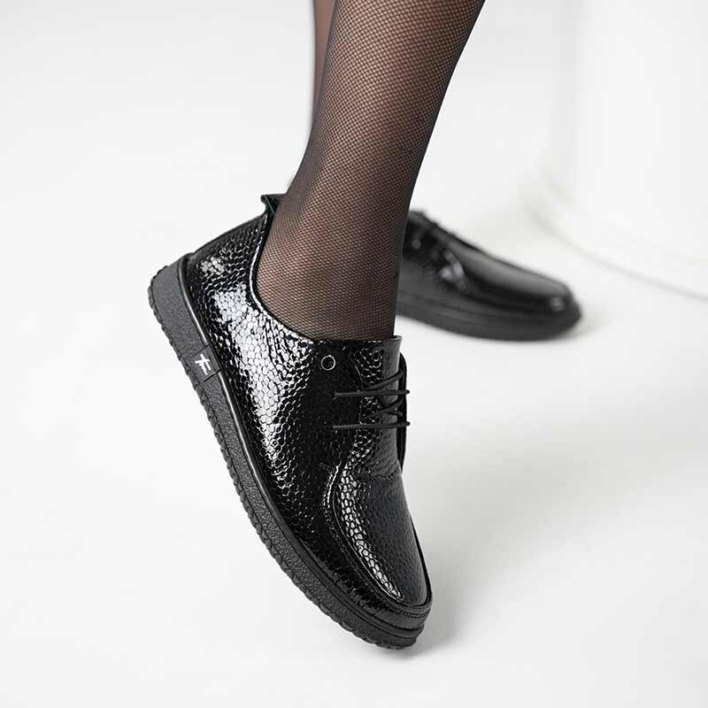 Ariss Siyah Fasulye Desen Gerçek Deri Kadın Günlük Ayakkabı – Hafif Esnek Kauçuk Taban - 1