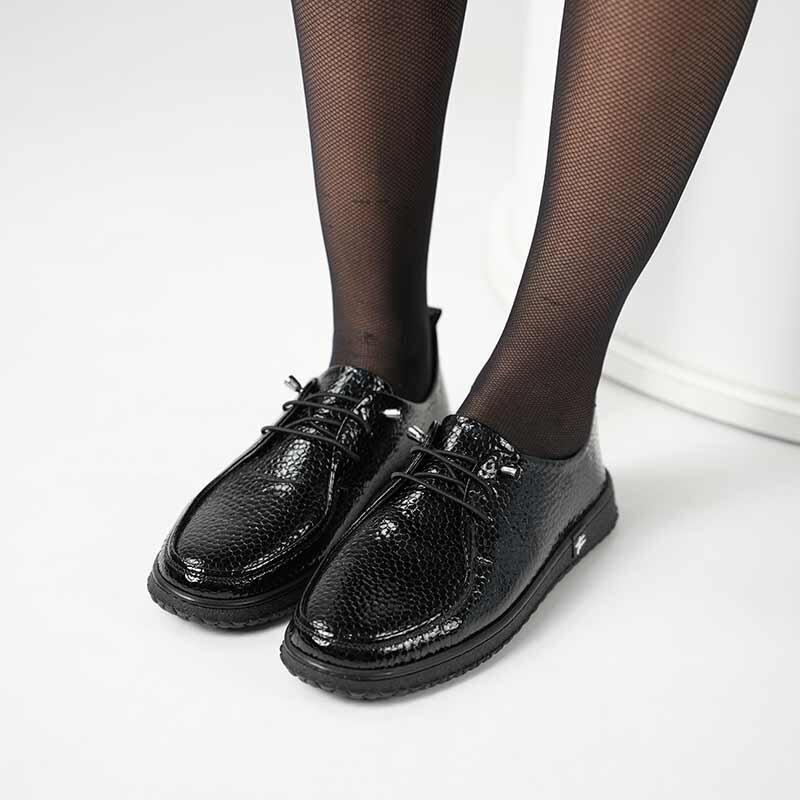 Ariss Siyah Fasulye Desen Gerçek Deri Kadın Günlük Ayakkabı – Hafif Esnek Kauçuk Taban - 3