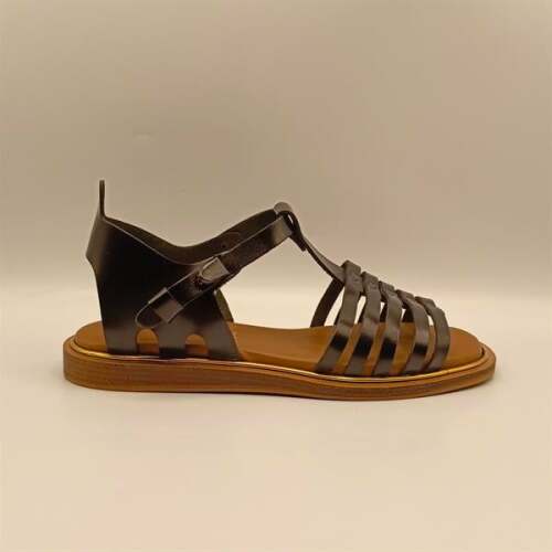 Asta Siyah Deri Düz Kadın Sandalet