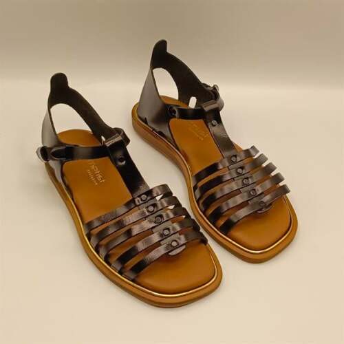 Asta Siyah Deri Düz Kadın Sandalet - 2