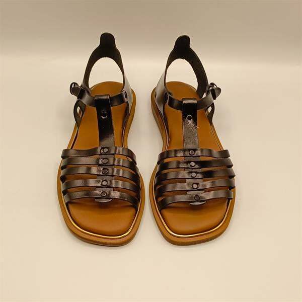 Asta Siyah Deri Düz Kadın Sandalet - 3