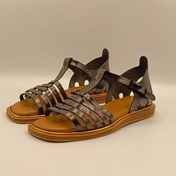 Asta Siyah Deri Düz Kadın Sandalet - 4