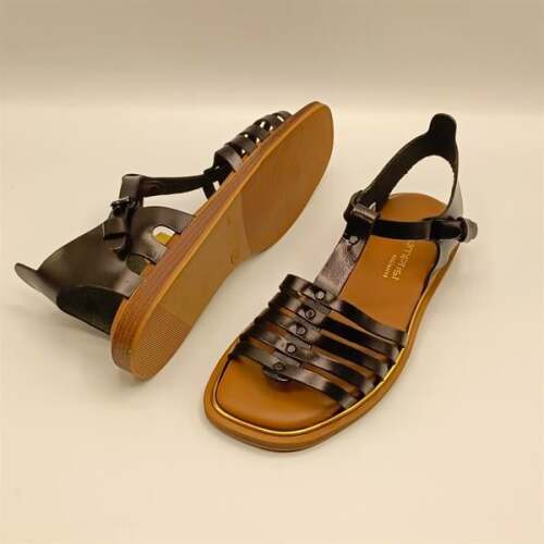 Asta Siyah Deri Düz Kadın Sandalet - 5