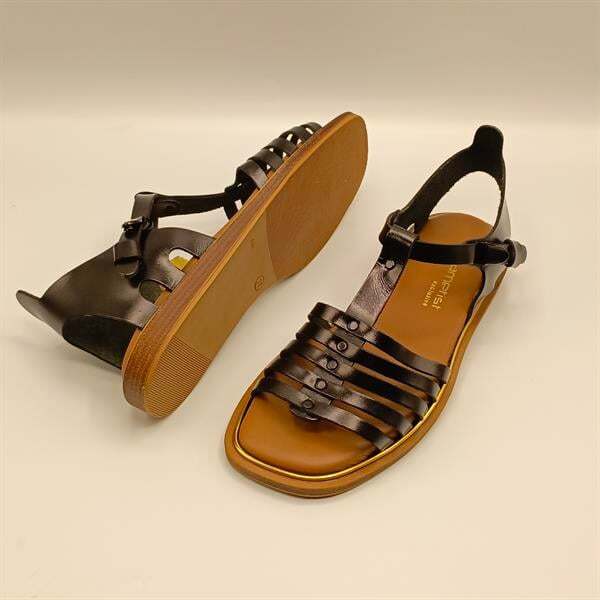 Asta Siyah Deri Düz Kadın Sandalet - 5