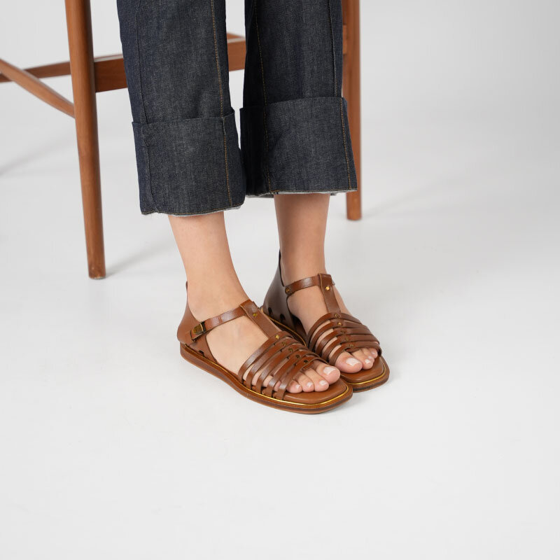 Asta Taba Deri Düz Kadın Sandalet