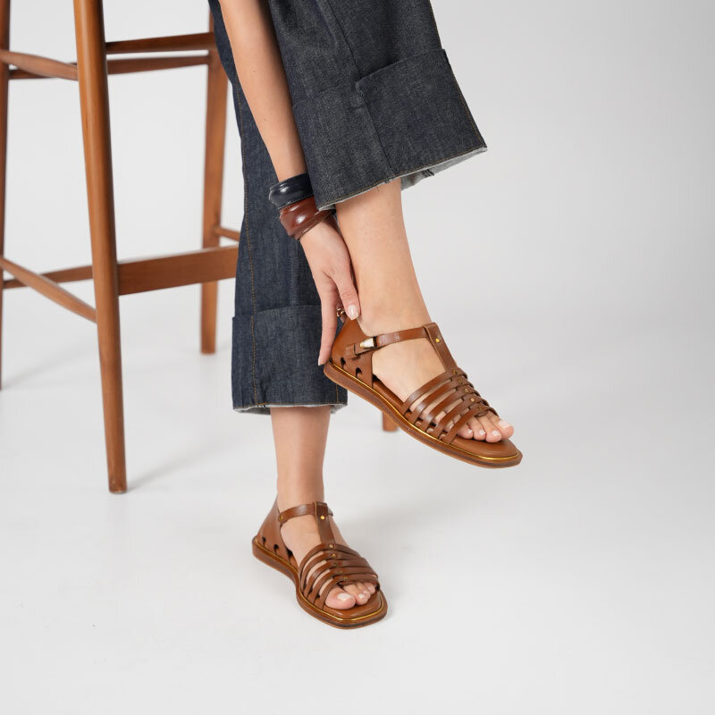 Asta Taba Deri Düz Kadın Sandalet - 3