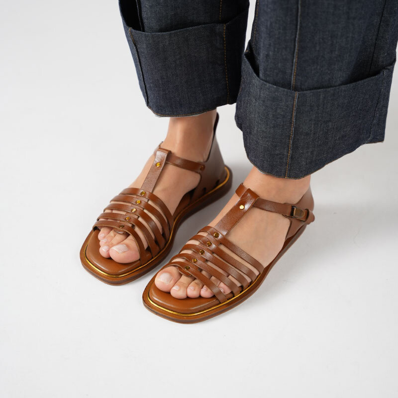 Asta Taba Deri Düz Kadın Sandalet - 2