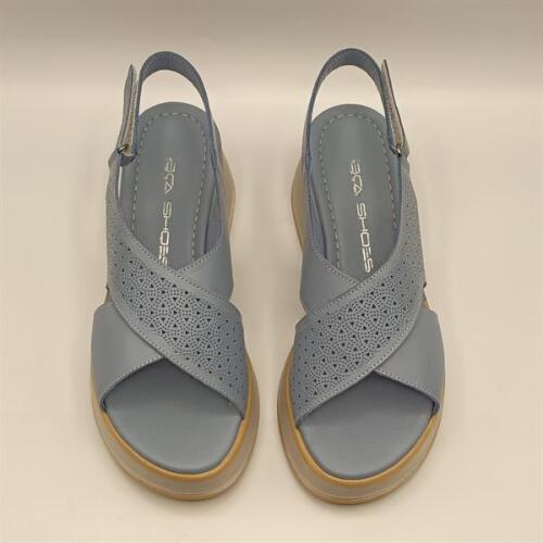 Athena Mavi Deri Dolgu Topuk Sandalet - 3